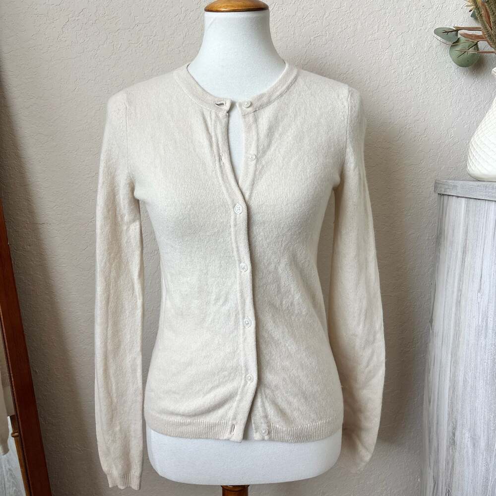 C by Bloomingdale's 100% 2-Ply Cashmere Cardigan Luxury Sweater Cream Preppy S